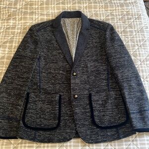 Barabas Navy Knit Textured 2 Button Up Cotton Blend Blazer Size L